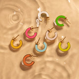 925 Silver Colorful Enamel Stud Earrings Geometry C Shape Piercing