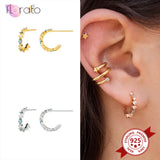 925 Silver Rainbow CZ Stud Earring C Type Round Girls Party Jewelry