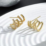 925 Silver Rainbow CZ Stud Earring C Type Round Girls Party Jewelry