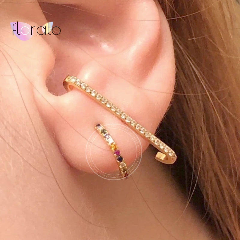 925 Silver Rainbow CZ Stud Earring C Type Round Girls Party Jewelry