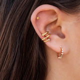 925 Silver Rainbow CZ Stud Earring C Type Round Girls Party Jewelry