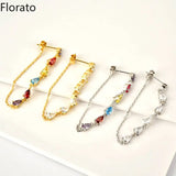 925 Silver Zircon Chain Pendant Stud Earrings Wedding Jewelry