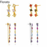 925 Silver Zircon Chain Pendant Stud Earrings Wedding Jewelry