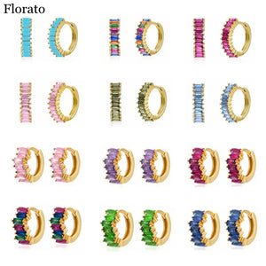 925 Silver Multicolor Zircon Hoop Earrings for Women