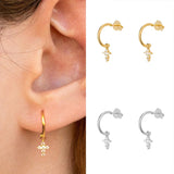 925 Silver Cross Crystal CZ Stud Earrings Women Birthday Gift