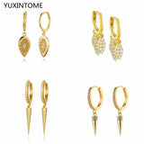 925 Silver Cross Hoop Earrings Water Drop Zircon Circle Vintage Jewelry