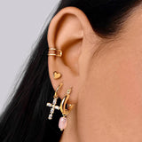 925 Silver Crystal Cross Pendant Hoop Earrings for Women