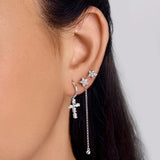 925 Silver Crystal Cross Pendant Hoop Earrings for Women