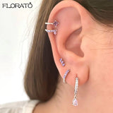925 Silver Crystal Rainbow Stud Earrings Zircon Jewelry Women