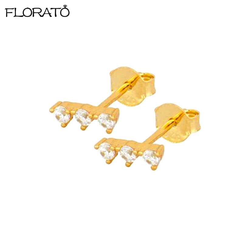 925 Silver Crystal Rainbow Stud Earrings Zircon Jewelry Women