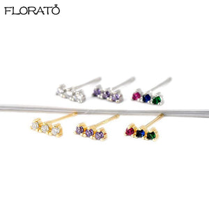 925 Silver Crystal Rainbow Stud Earrings Zircon Jewelry Women