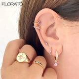 925 Silver Crystal Rainbow Stud Earrings Zircon Jewelry Women