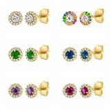 925 Silver Crystal Stud Earrings Colorful Zircon Wedding Jewelry