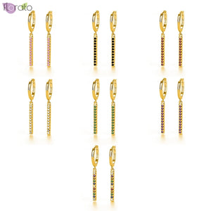 925 Silver Crystal Strip Pendant Earrings Zircon Hoop