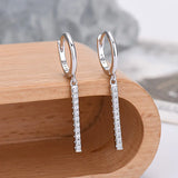 925 Silver Crystal Strip Pendant Earrings Zircon Hoop