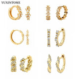 925 Silver Crystal Twisted Hoop Earrings Zircon Huggie Jewelry