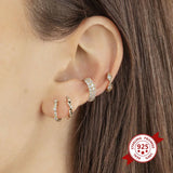 925 Silver Crystal Twisted Hoop Earrings Zircon Huggie Jewelry