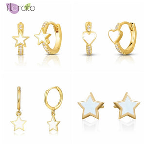 925 Silver Candy Enamel Love Hoop Earrings Star Pendant Jewelry
