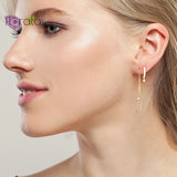 925 Silver Turquoise Enamel Hoop Earrings Tassel Chain Huggie Jewelry
