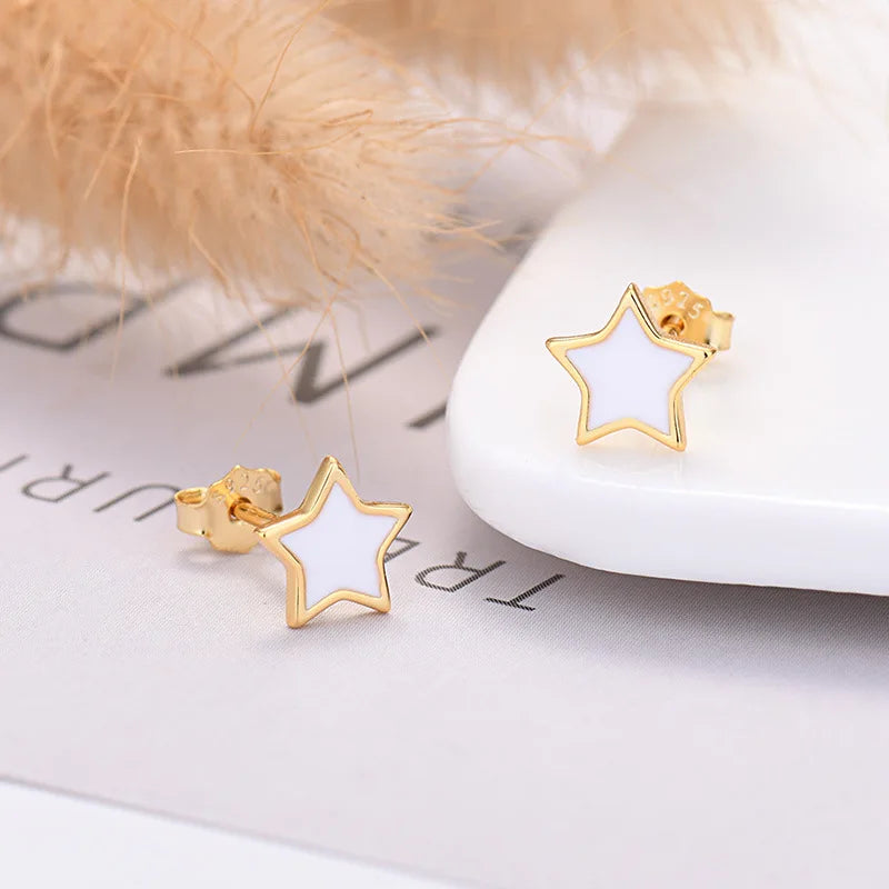 925 Silver Enamel Five-Pointed Star Stud Earring