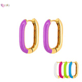 925 Silver Enamel Geometric Rectangle Hoop Earrings for Women