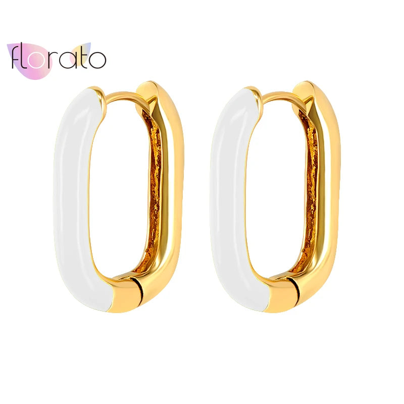 925 Silver Enamel Geometric Rectangle Hoop Earrings for Women