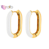925 Silver Enamel Geometric Rectangle Hoop Earrings for Women