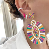 925 Silver Enamel Hoop Earrings Candy Colors Party Jewelry