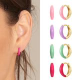 925 Silver Enamel Hoop Earrings Candy Colors Party Jewelry