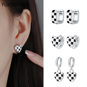 Enamel Hoop Earrings & Grid Heart Pendant Set
