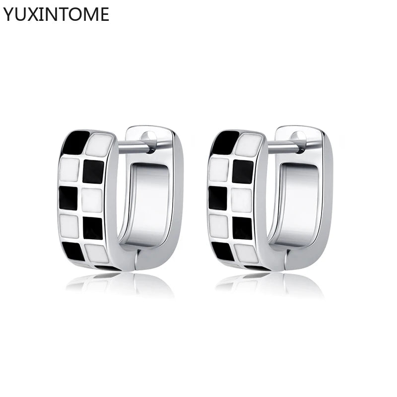 Enamel Hoop Earrings & Grid Heart Pendant Set