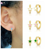 925 Silver Star Hoops with CZ Inlay for Women