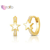 925 Silver Star Hoops with CZ Inlay for Women