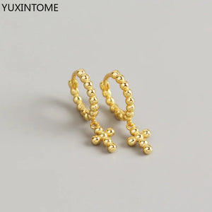 925 Silver Cross Star Moon Hoop Earrings for Women