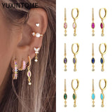 925 Silver Dangle Earrings Colorful Zircon Water Hoop Jewelry