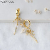 925 Silver Ear Needle Hoop Earrings CZ Zircon Piercing Fine Jewelry