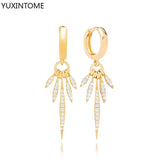 925 Silver Ear Needle Hoop Earrings CZ Zircon Piercing Fine Jewelry