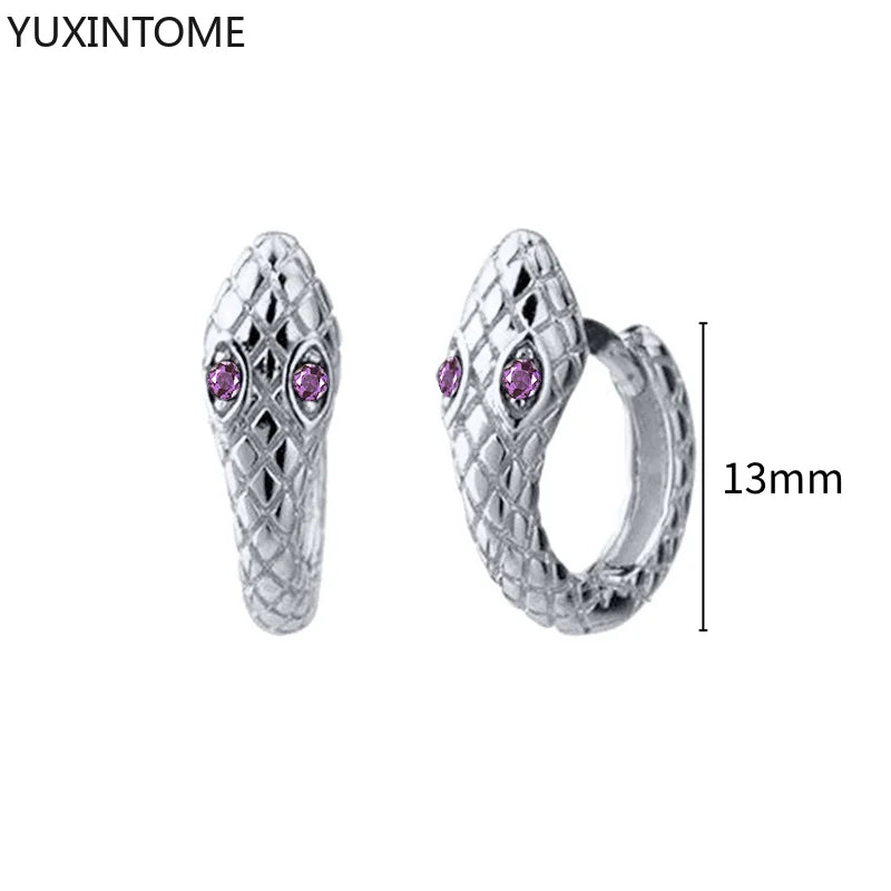 925 Silver Purple Crystal Hoop Earrings for Women