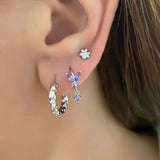 925 Silver Purple Crystal Hoop Earrings for Women
