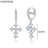 925 Silver Hoop Earrings Crystal Wedding Women's Jewelry
