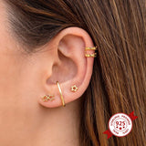 925 Silver Stud Earrings Women Heart/Star/Moon Piercing Jewelry