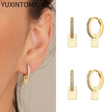 925 Silver Square Dangle Earrings Colorful Crystal Hoop Party Jewelry