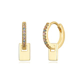 925 Silver Square Dangle Earrings Colorful Crystal Hoop Party Jewelry