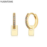 925 Silver Square Dangle Earrings Colorful Crystal Hoop Party Jewelry