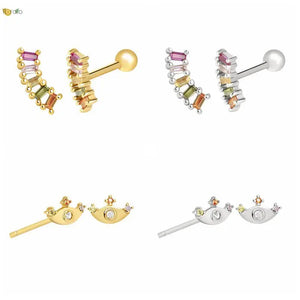 925 Silver Ear Studs Colorful Earrings Geometric Jewelry