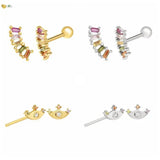 925 Silver Ear Studs Colorful Earrings Geometric Jewelry