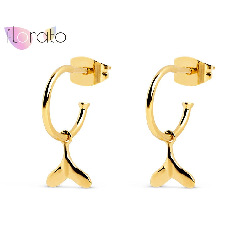 925 Silver Fish Tail Ear Studs for Women Mermaid Dangle Earrings