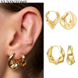 925 Silver Geometric Hoop Earrings Metal Wind Twisted Glossy Party Jewelry