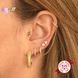 925 Silver C Shaped Metal Punk Stud Earring for Women
