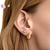 925 Silver C Shaped Metal Punk Stud Earring for Women